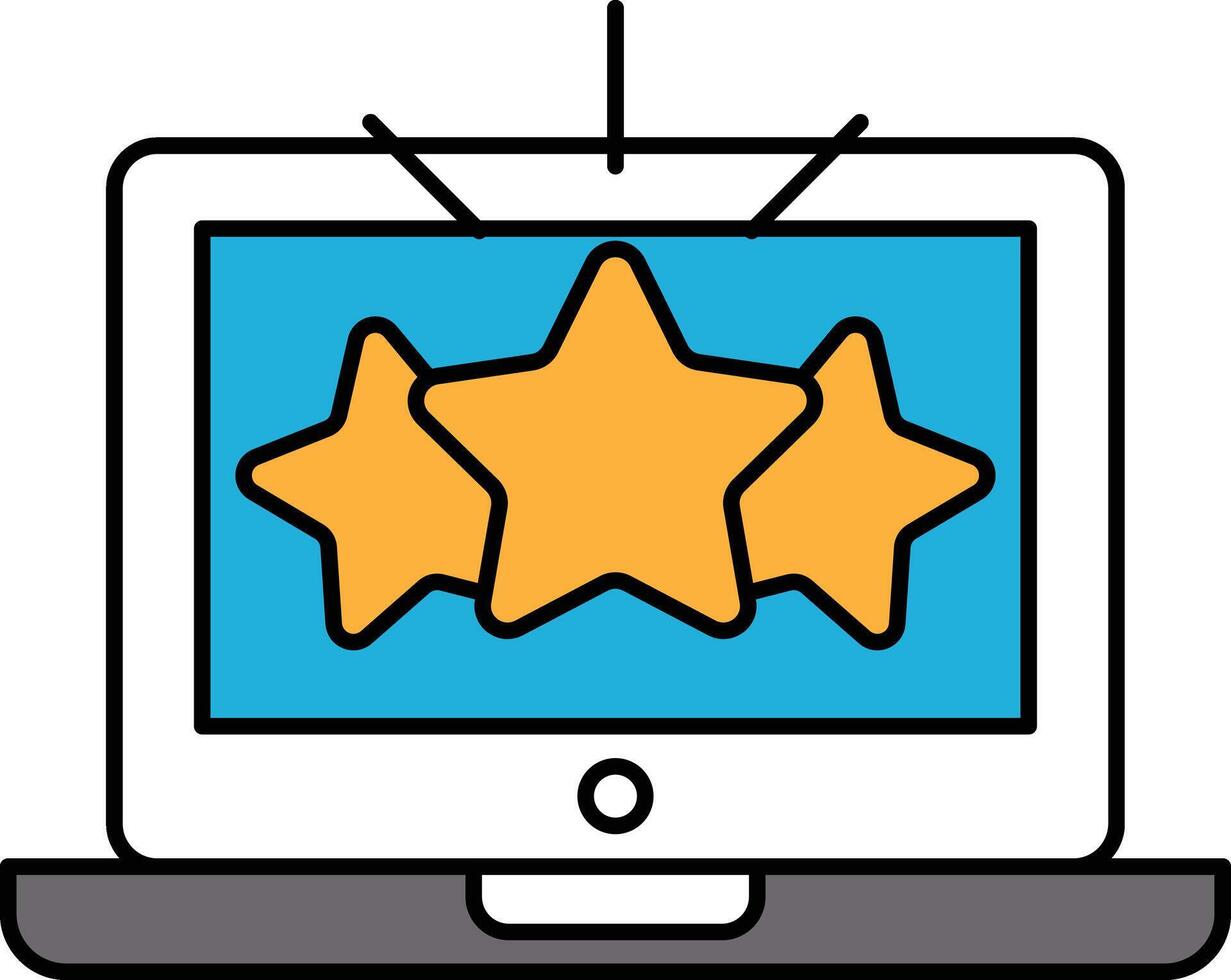 A laptop screen with three stars and a bright light shining on them vector