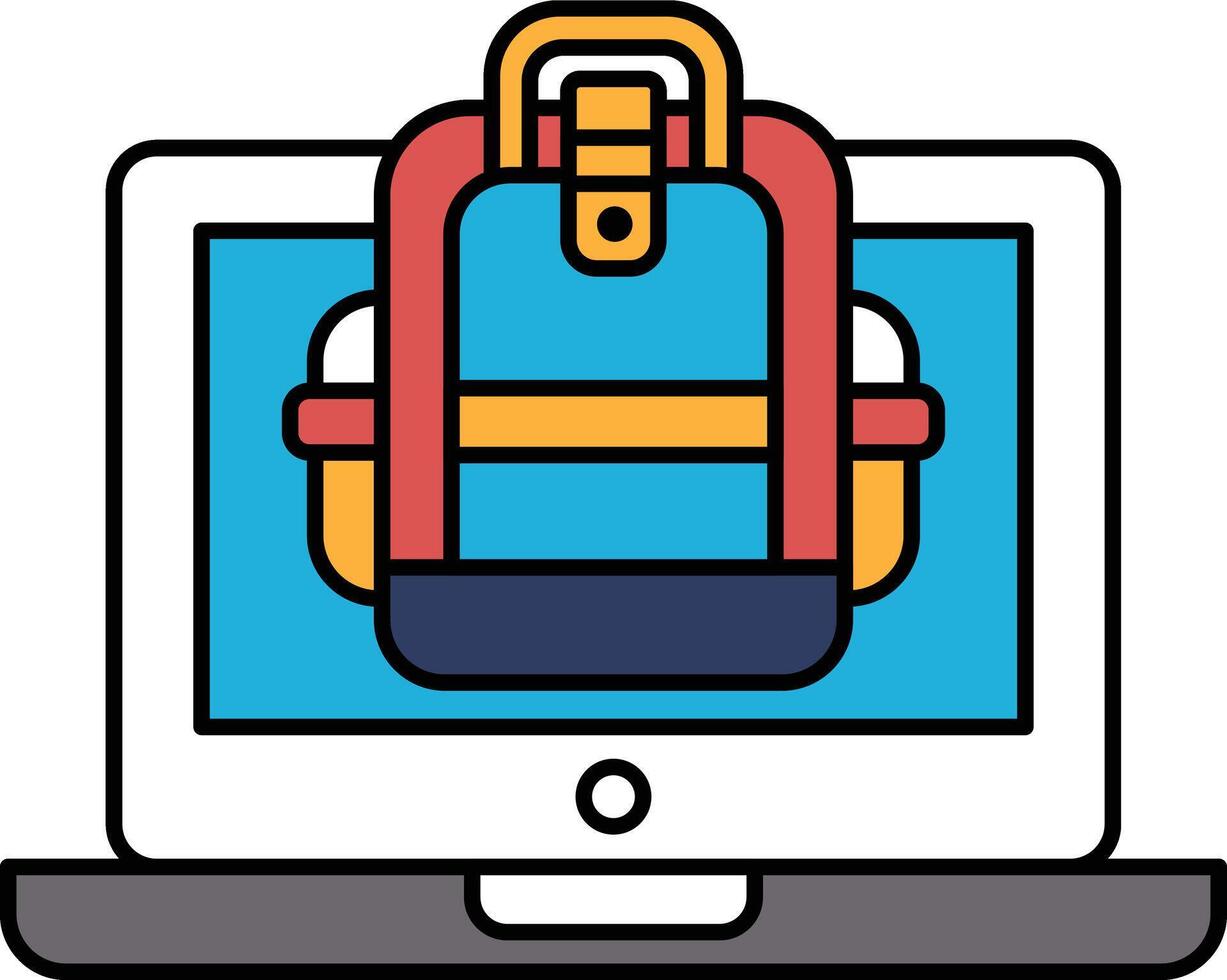 A laptop screen shows a backpack with a strap vector