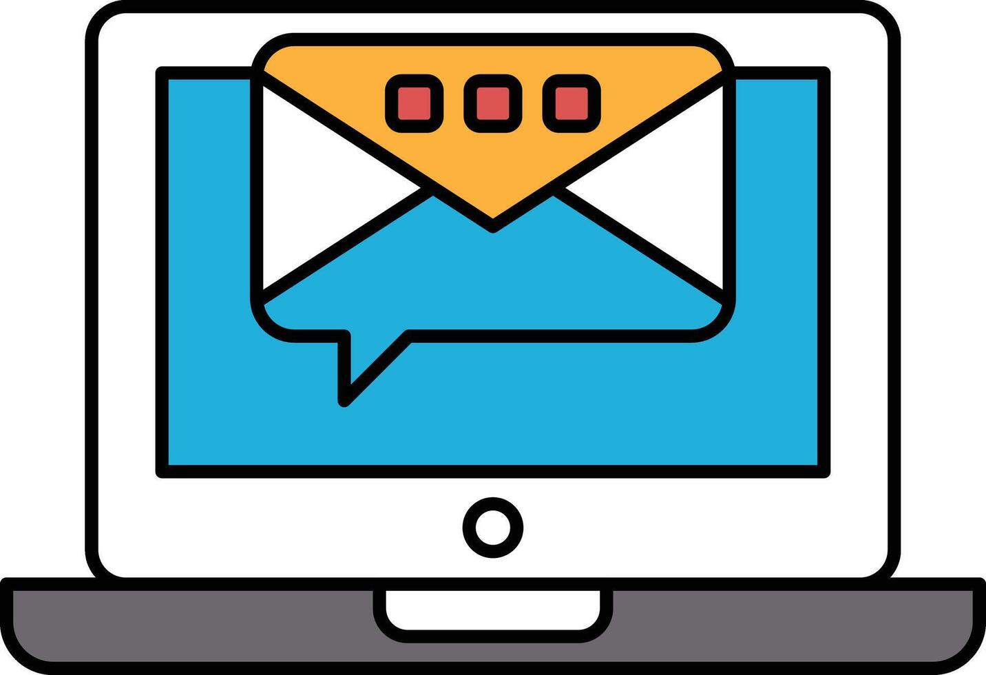 A laptop screen shows an email with a red and yellow envelope vector