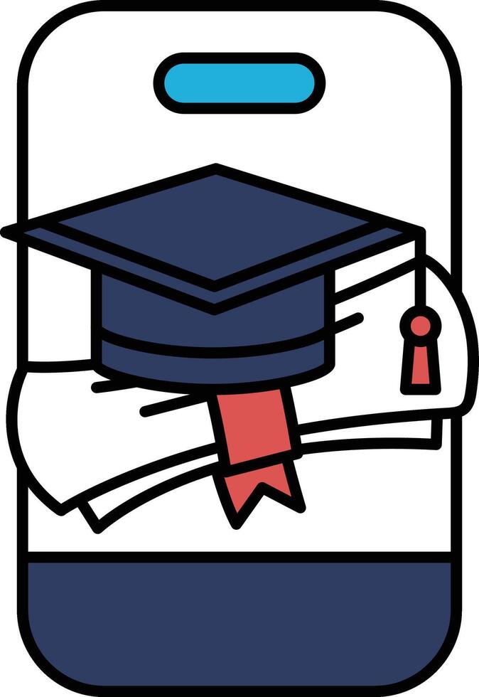 A graduation cap and diploma are displayed on a phone vector