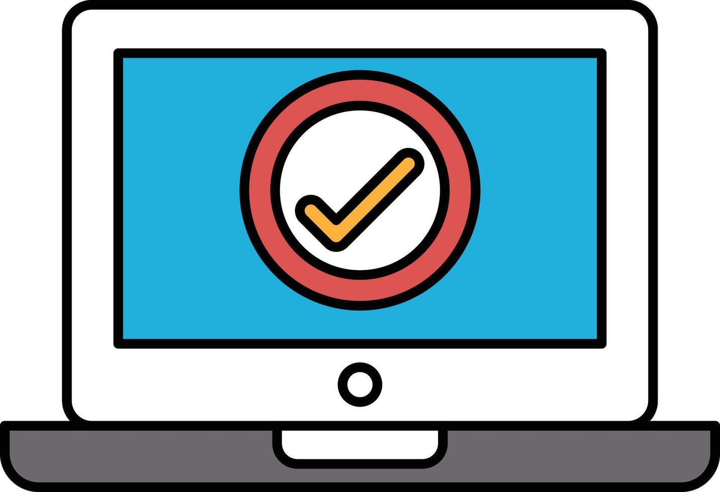 A computer screen with a red circle and a white check mark vector