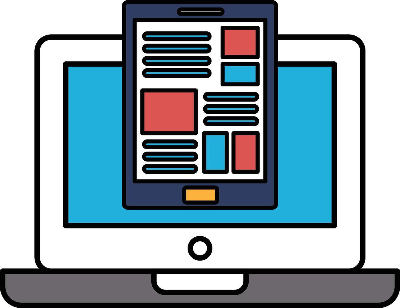 A laptop screen shows a tablet on it vector