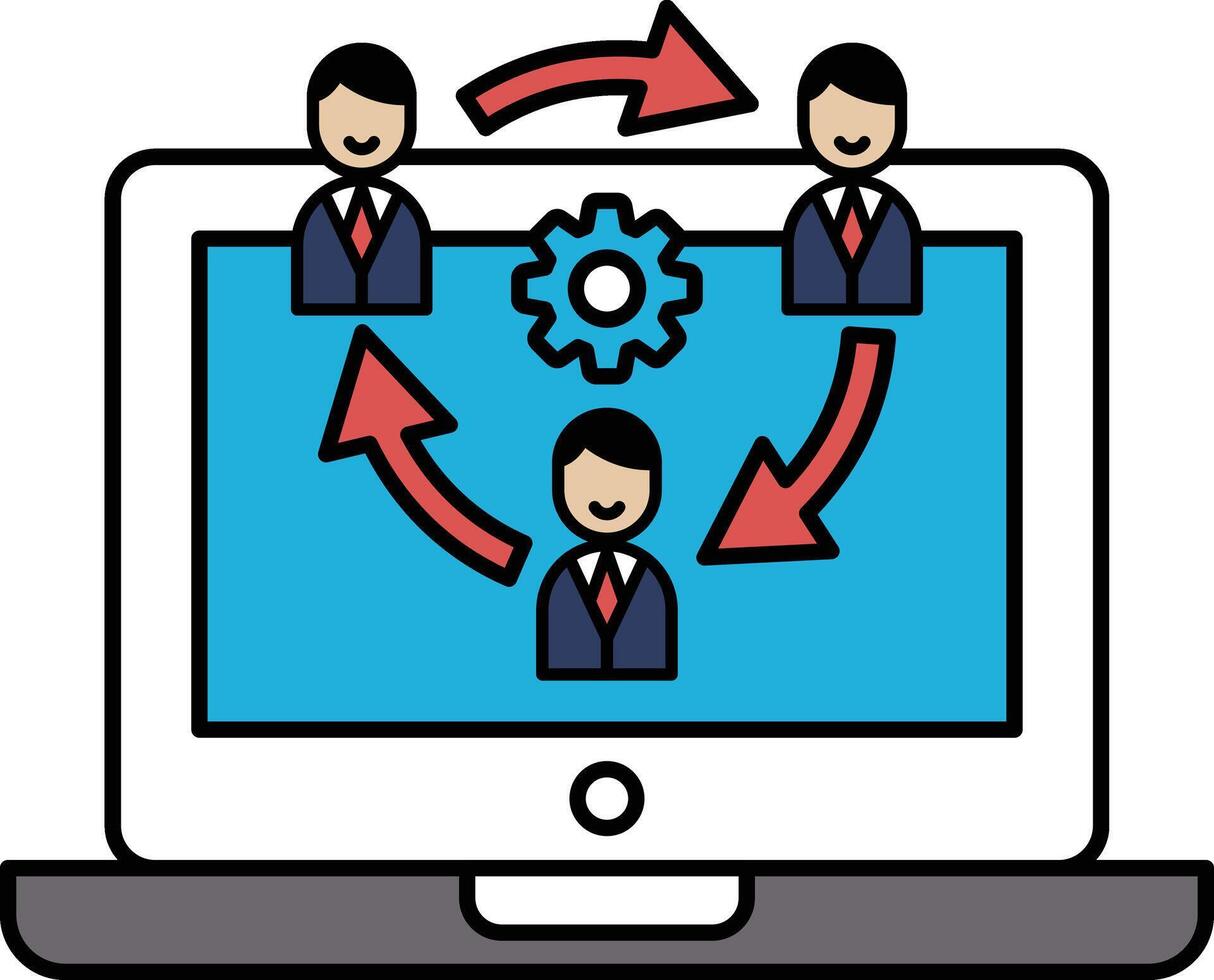A laptop screen shows three men in suits and ties, with arrows pointing to them vector