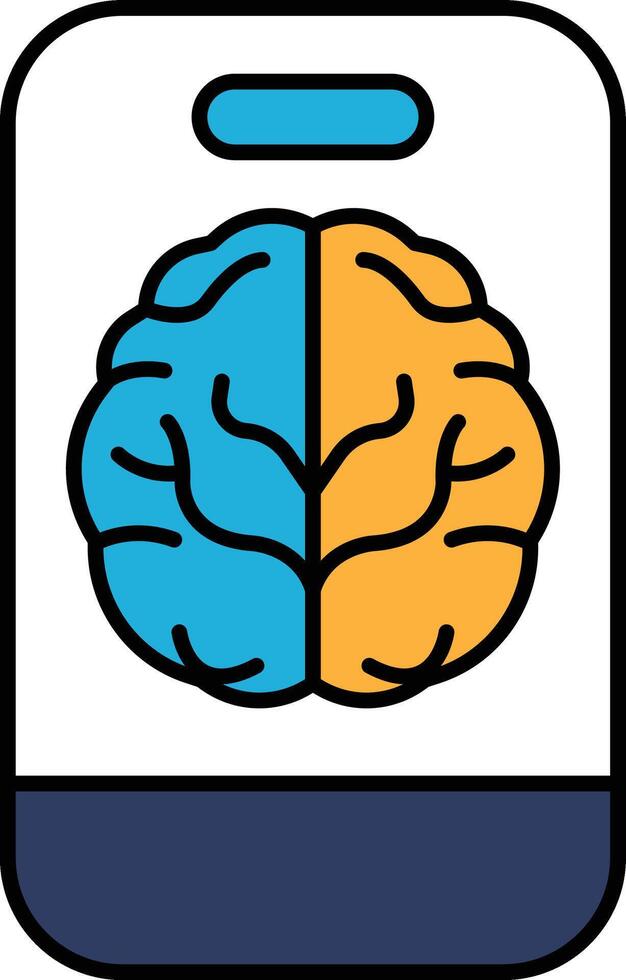 A brain with two halves, one blue and one orange vector