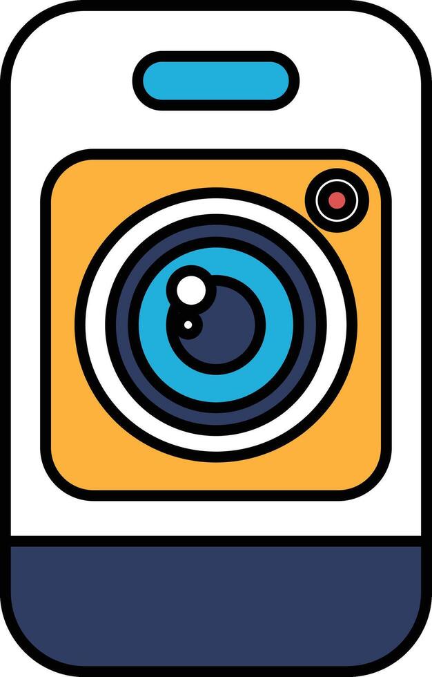 A camera with a yellow lens and blue frame vector