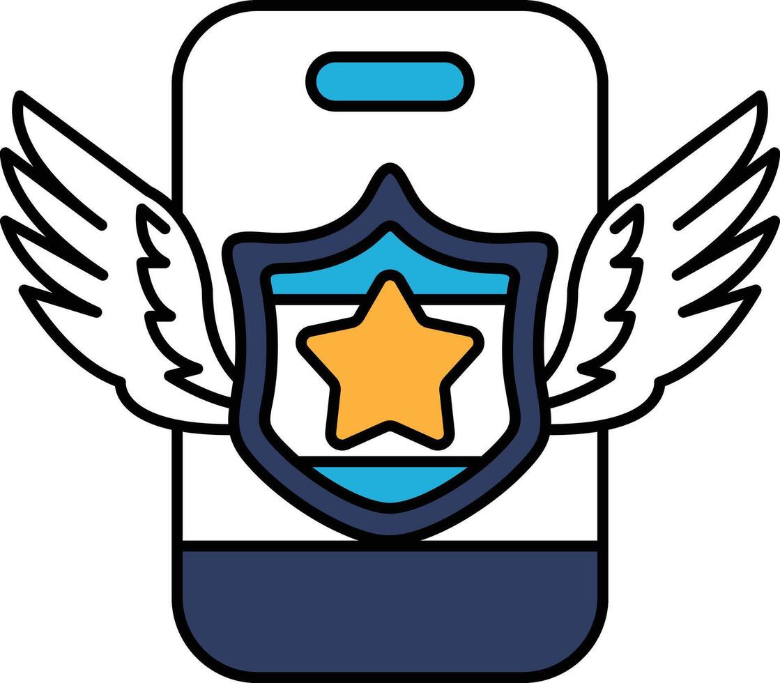 A phone with a shield and wings on it vector