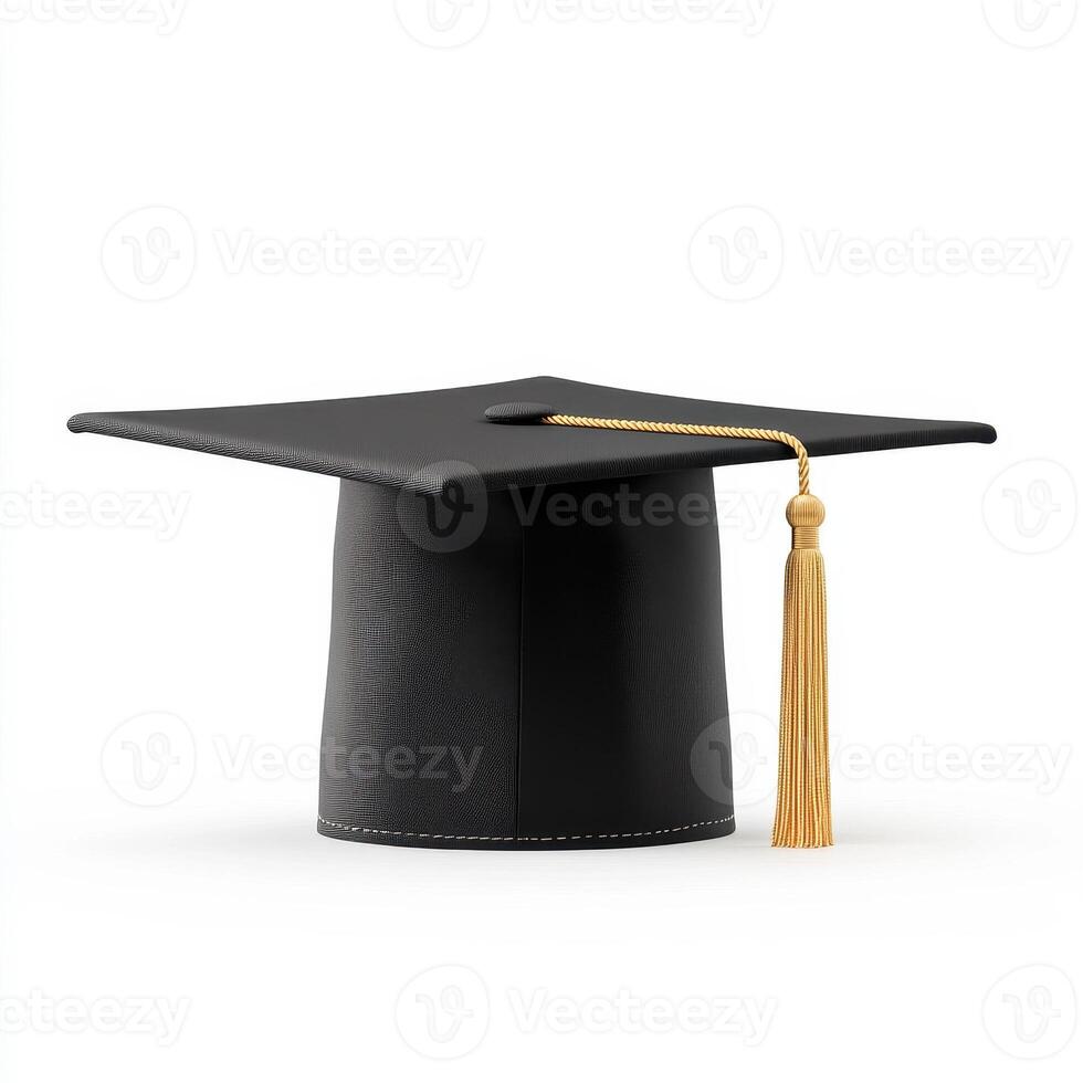 realistic black graduation cap with golden tassel symbolizes academic achievement and celebration. This iconic accessory represents culmination of hard work and dedication photo