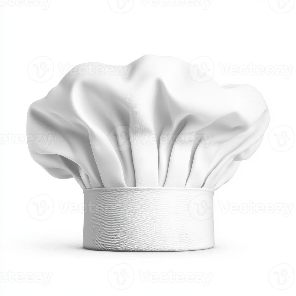 realistic chef hat, symbolizing culinary profession, showcases its elegant design and fabric texture, perfect for any kitchen setting photo