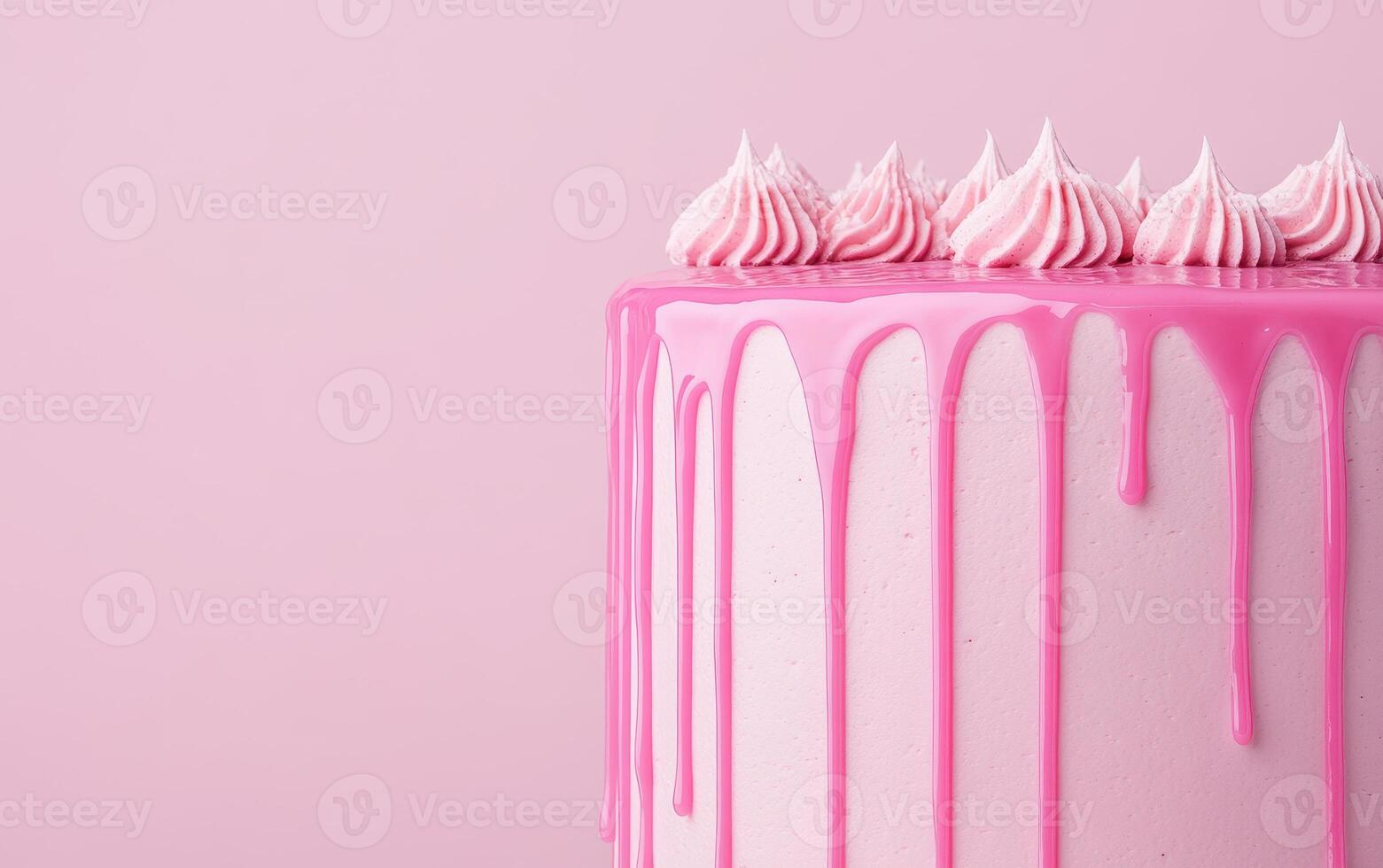 Delicious homemade cake with pink dripping glaze and decorative meringue peaks, perfect for celebrations and sweet moments photo