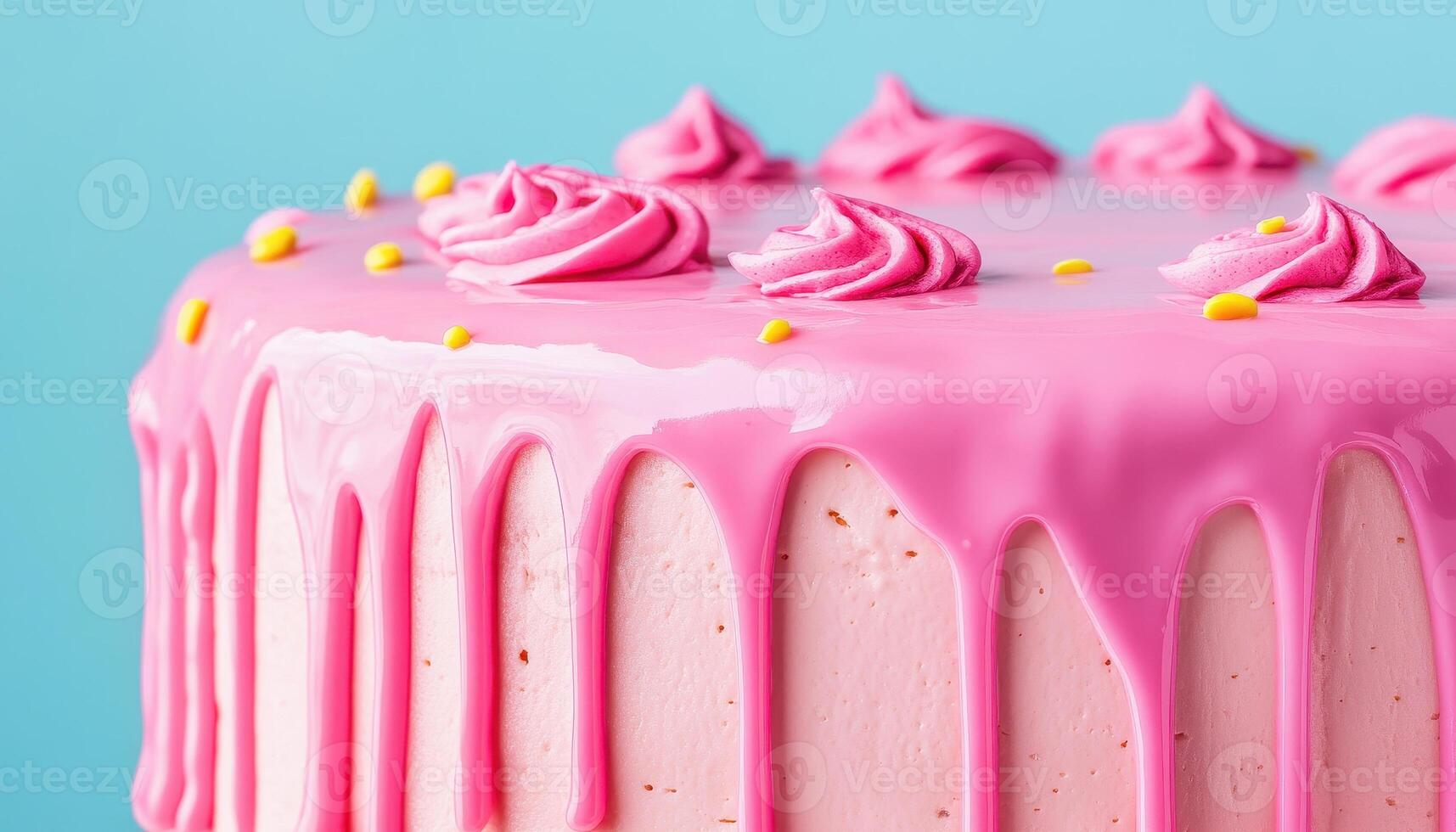 Delicious homemade cake with colorful pink icing and decorative swirls, perfect for celebrations and special occasions. vibrant colors and smooth texture create inviting dessert photo