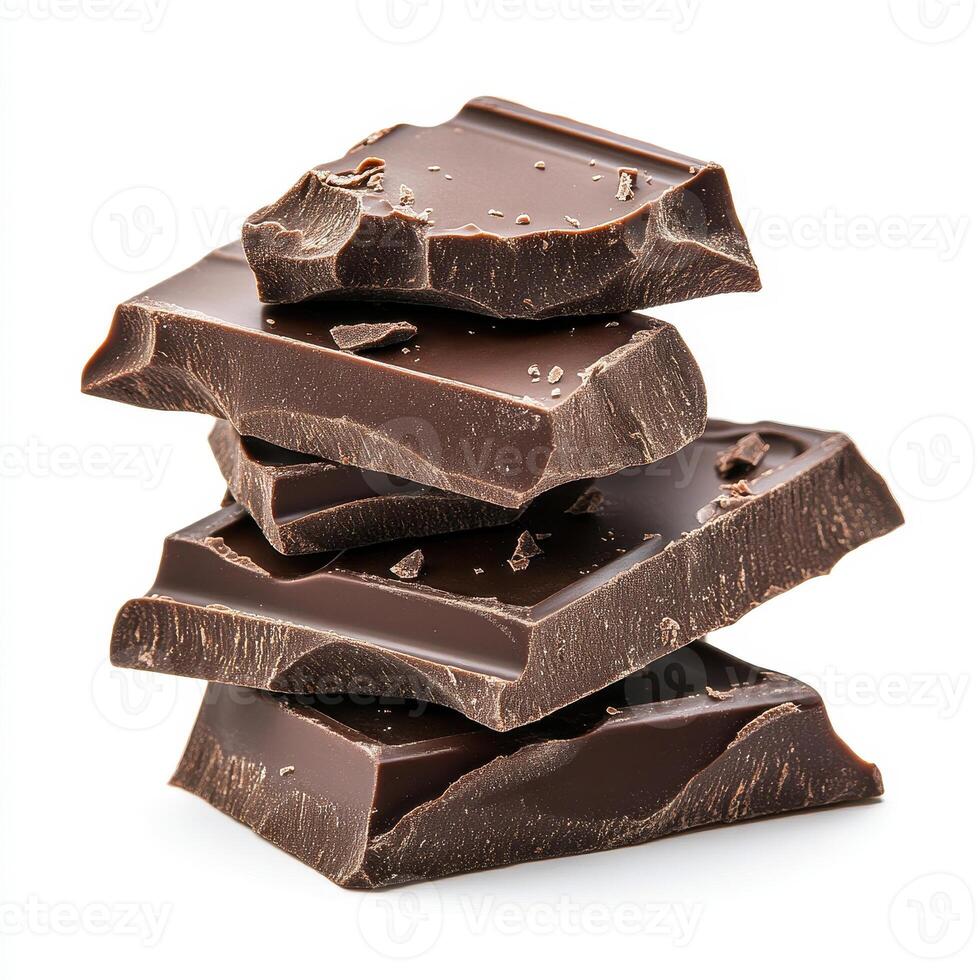 Rich dark chocolate chunks stacked elegantly, perfect for desserts or baking. Indulge in deep flavor and smooth texture of this delightful ingredient photo