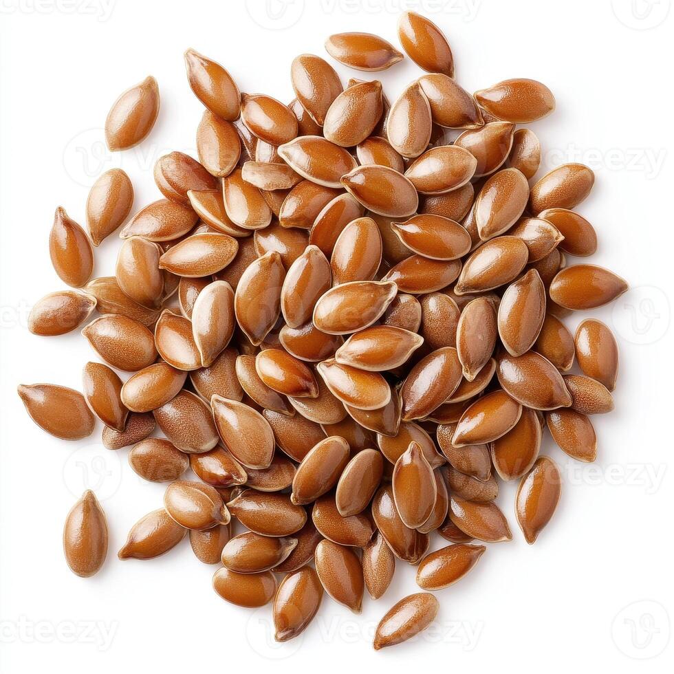 pile of raw flax seeds, nutritious bakery ingredient, showcases their rich brown color and unique shape, perfect for healthy recipes and snacks photo