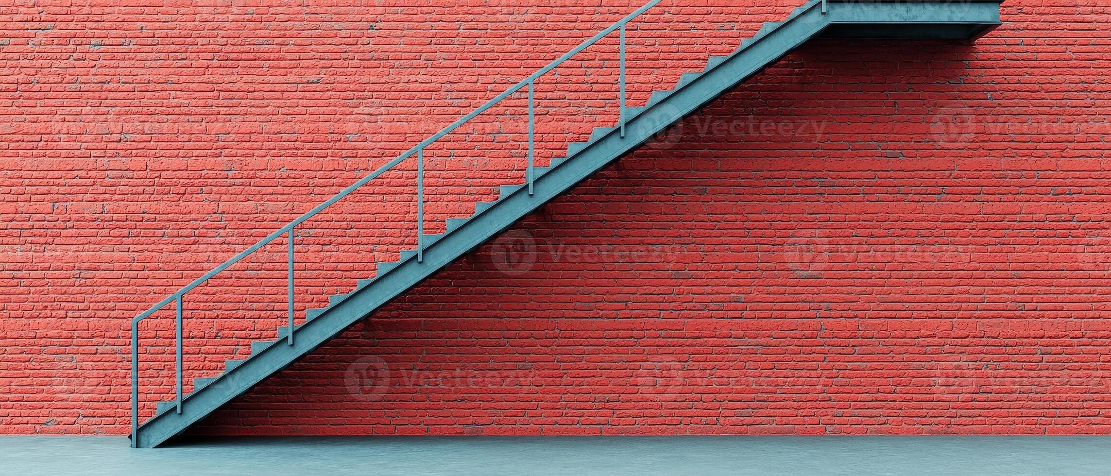 metal staircase against vibrant red brick wall, showcasing industrial design elements and modern architecture. scene evokes sense of urban style and creativity photo