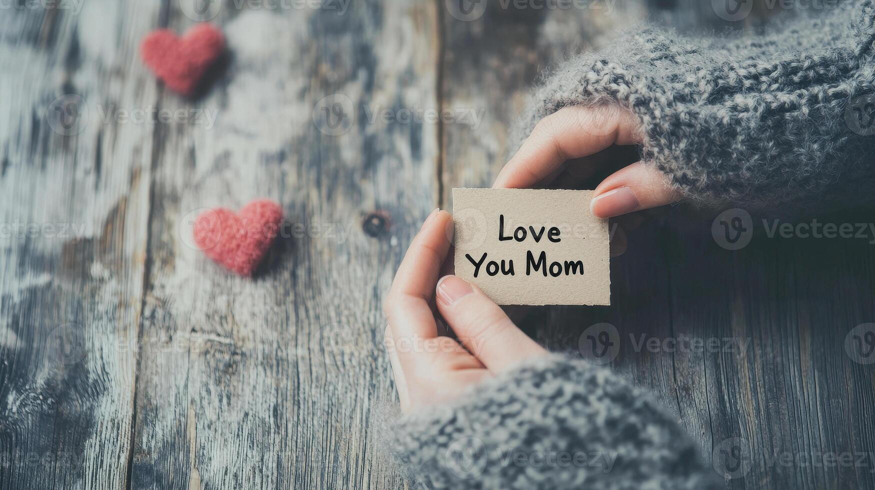 On this special day, heartfelt celebration of love for mothers shines through as hands hold card that says Love You Mom photo