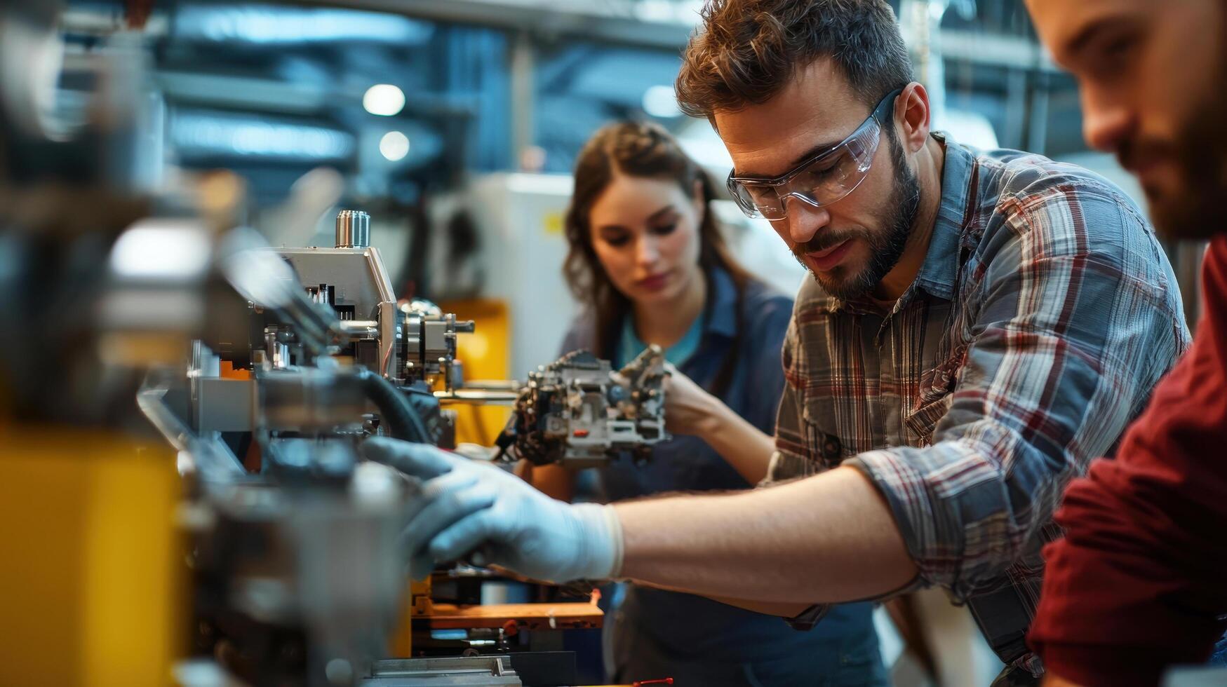 A group of people working on a machine photo