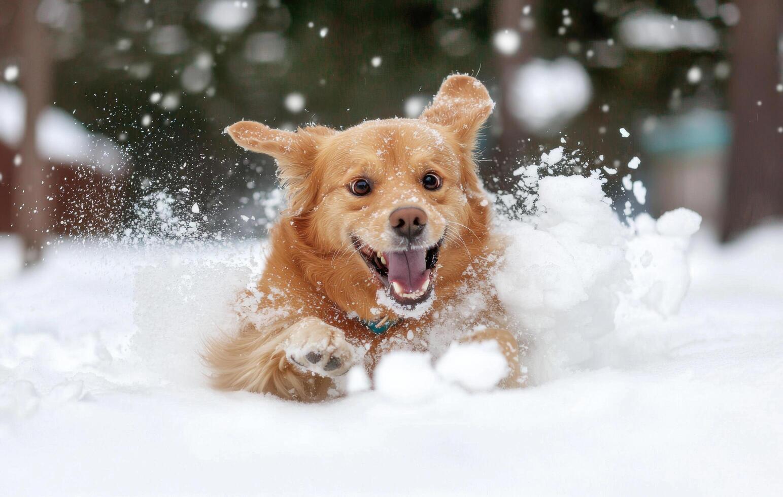 A dog running through the snow photo