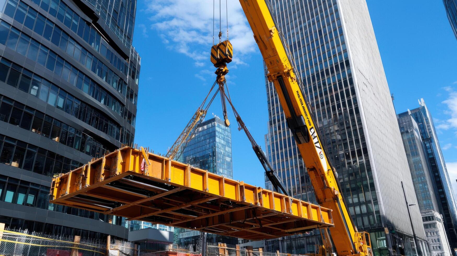 A crane lifting a large piece of metal photo