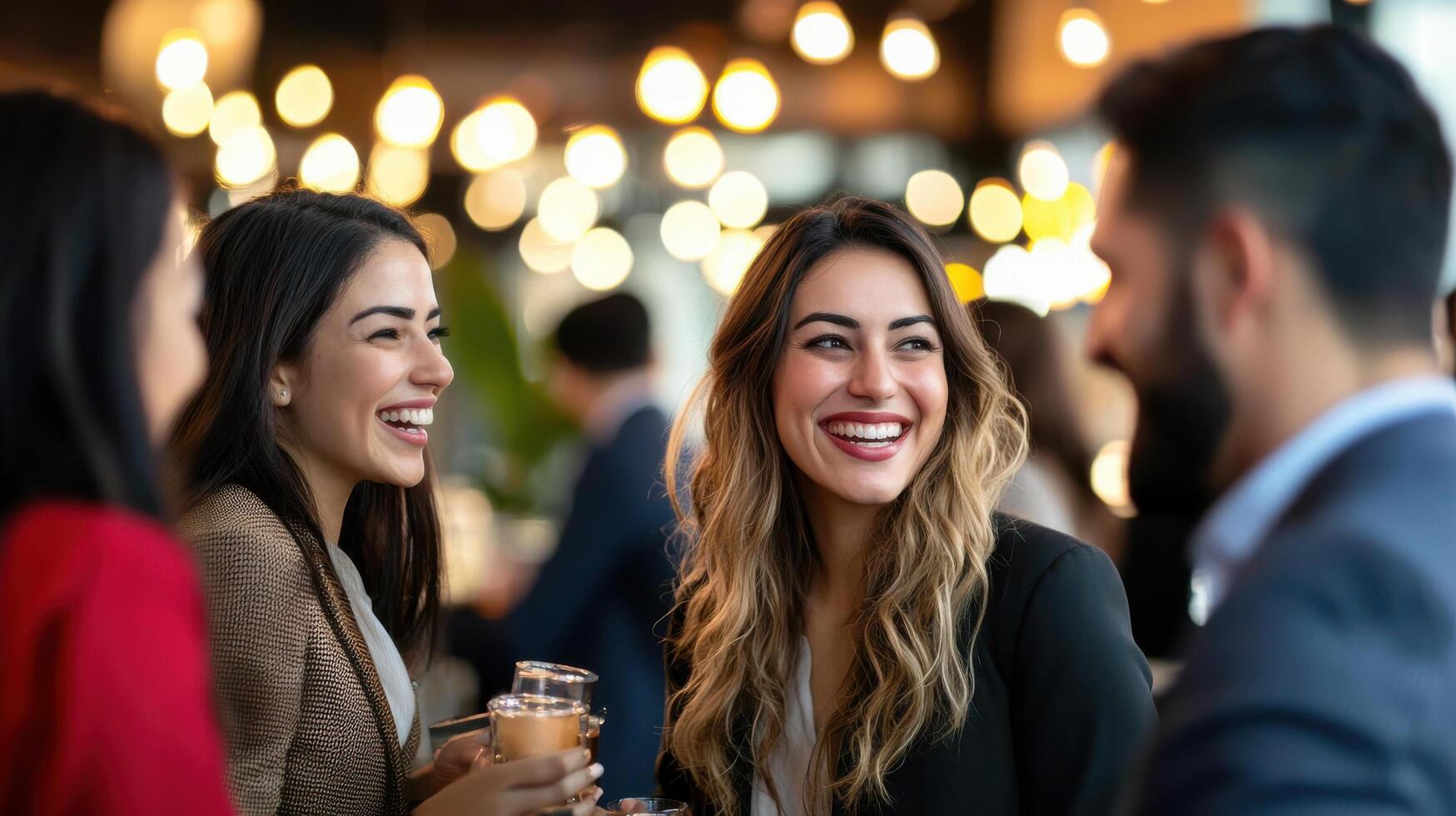 Networking event with business professionals engaging and smiling together photo