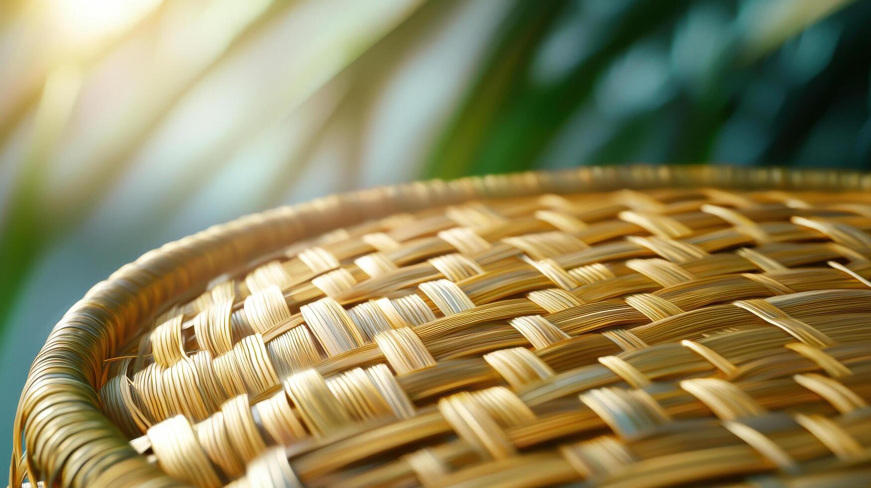 A close up of a wicker basket with sunlight photo