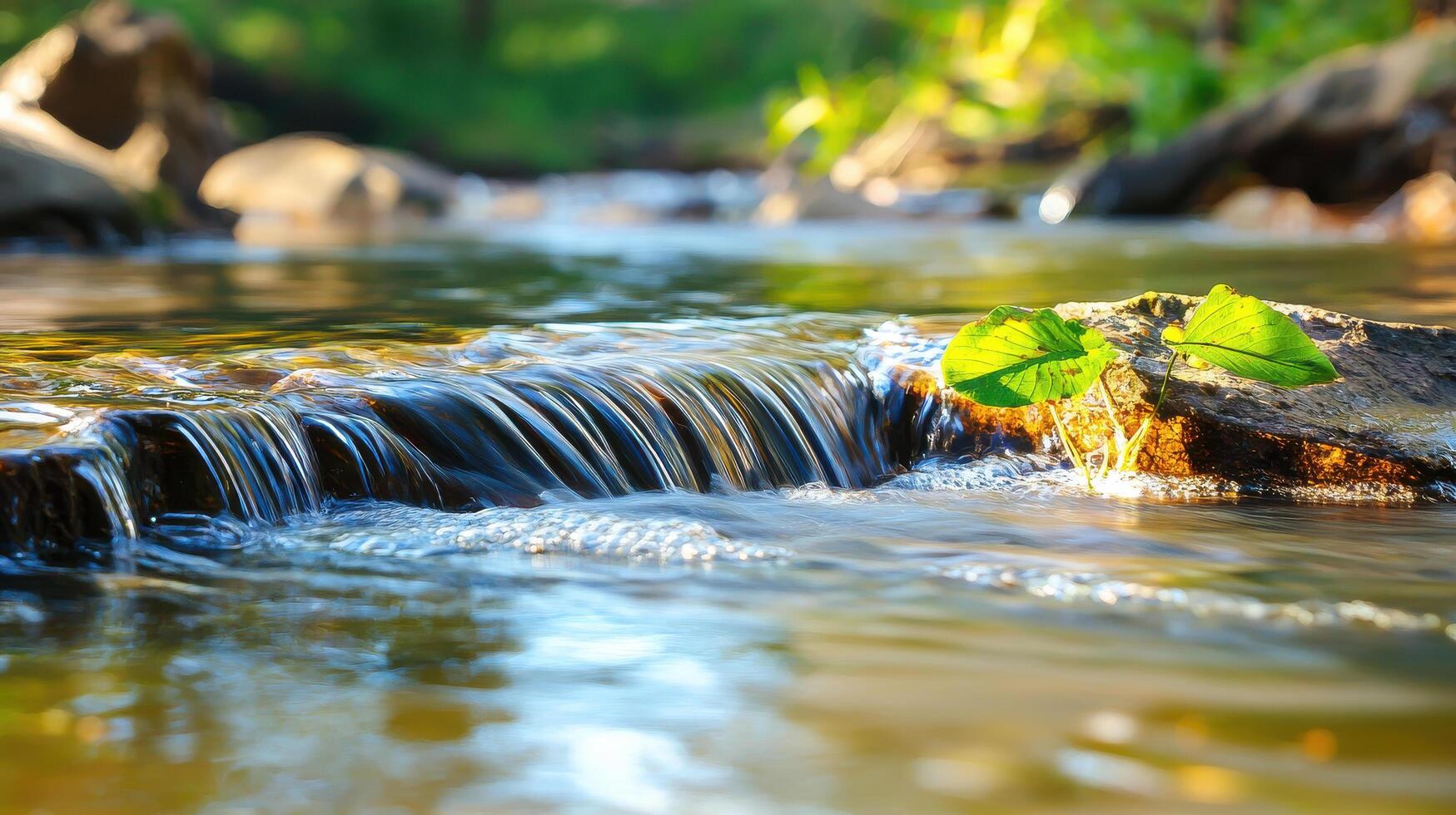 A small stream with a leaf floating in it photo