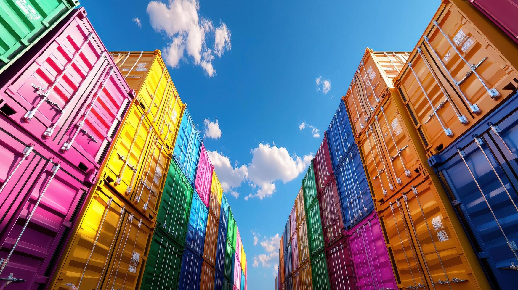 A row of colorful shipping containers photo