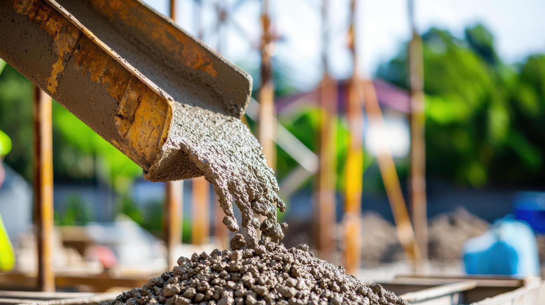 A person pouring concrete into a pile photo