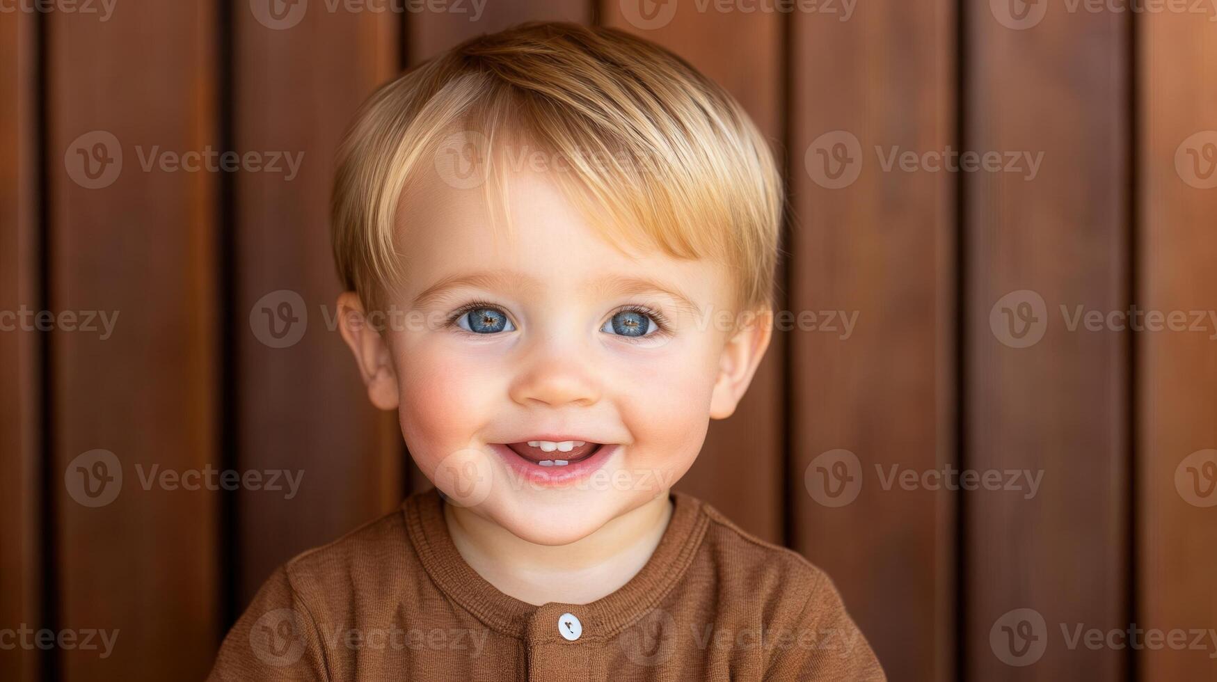 Happy toddler smiling on background gray photo