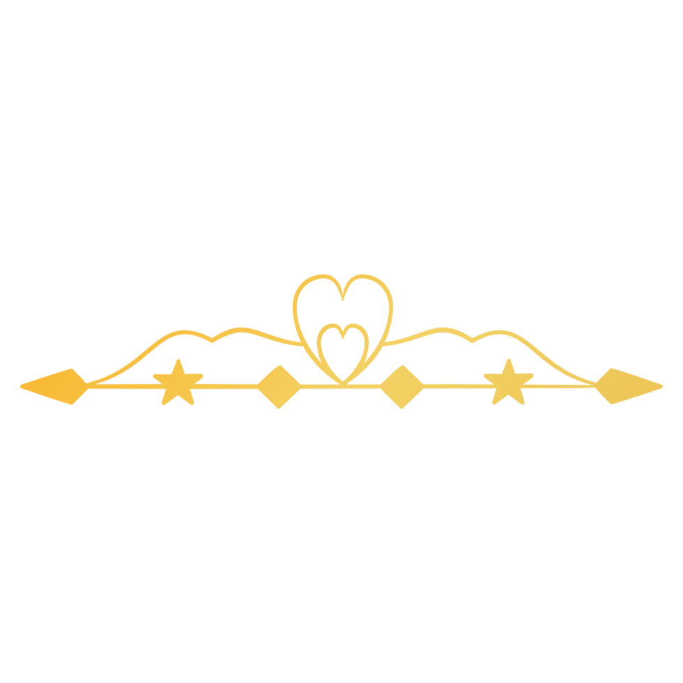 Heart shape Divider Design with golden arrow and heart on a transparent background png