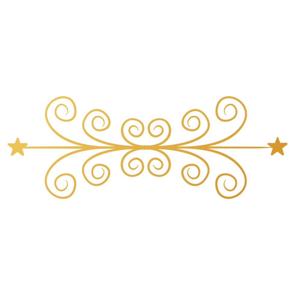 Floral Divider Design with gold star and star on a transparent background png