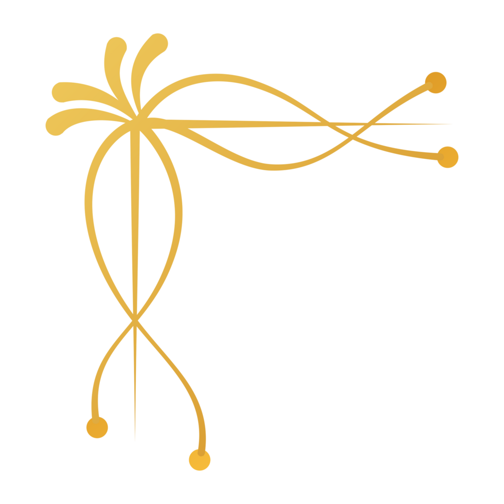 Corner design with golden ribbon on transparent background png