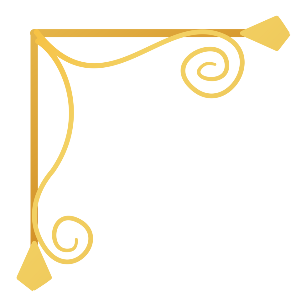 Corner design with golden corner frame with swirls on transparent background png