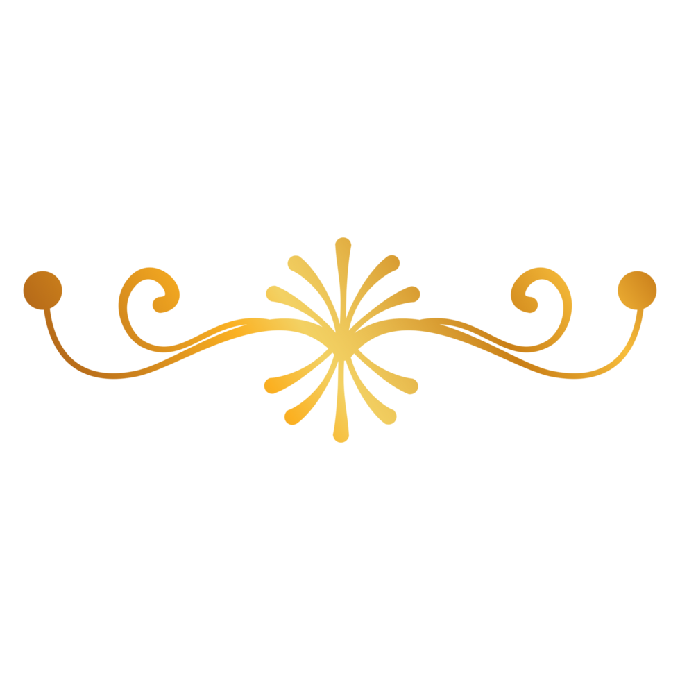 Traditional Floral Divider Design with golden scroll with swirls on transparent background png
