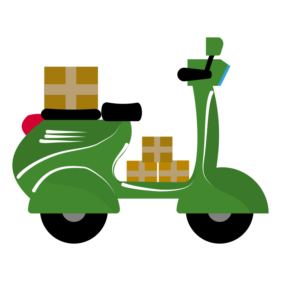 a green scooter with boxes on the back png