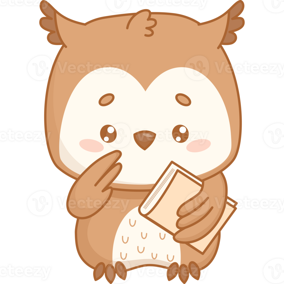 Cute Wise cartoon Owl with book png