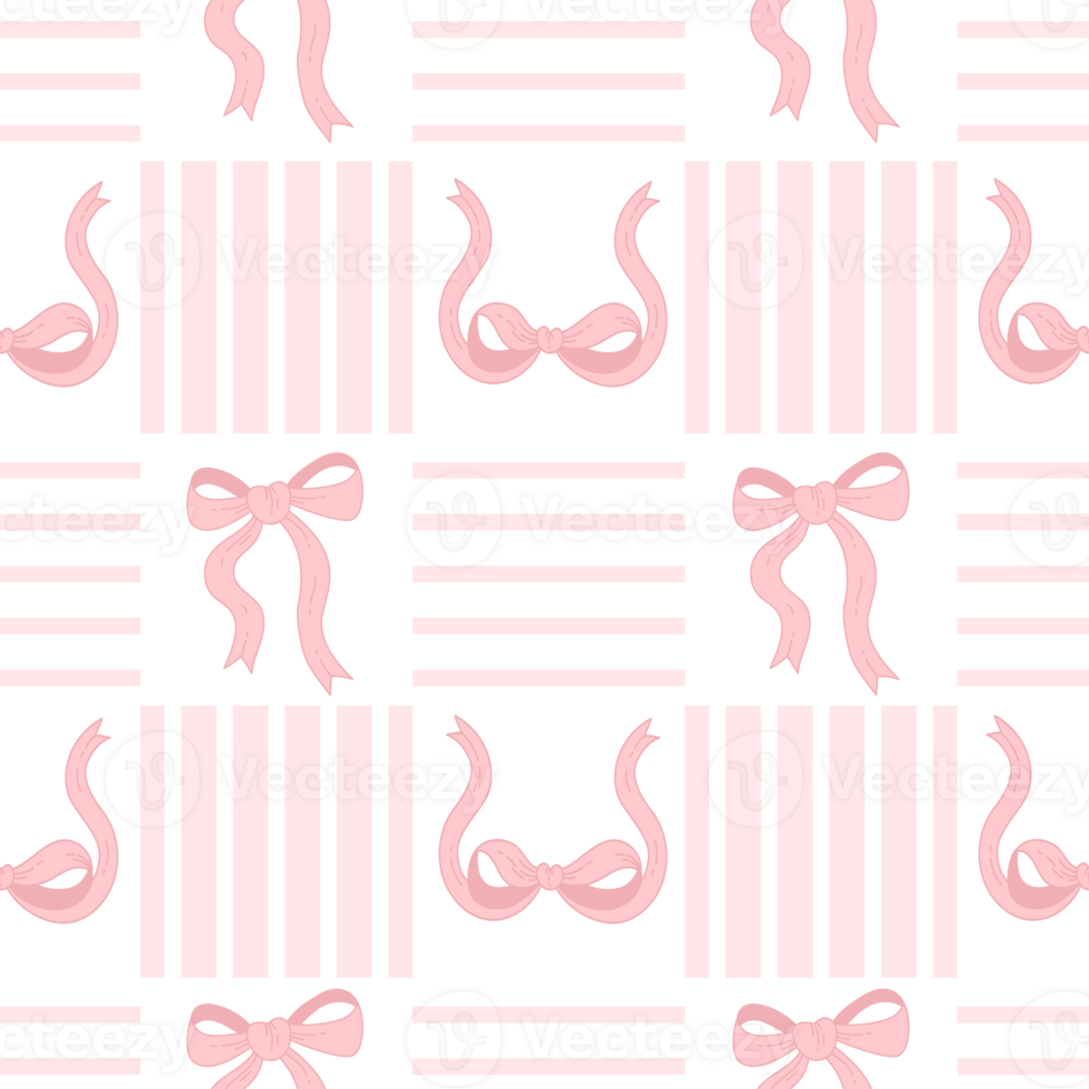 Vintage Coquette Aesthetic Pink Ribbon Bow Seamless Pattern. Trendy Flirty Patterned Template png