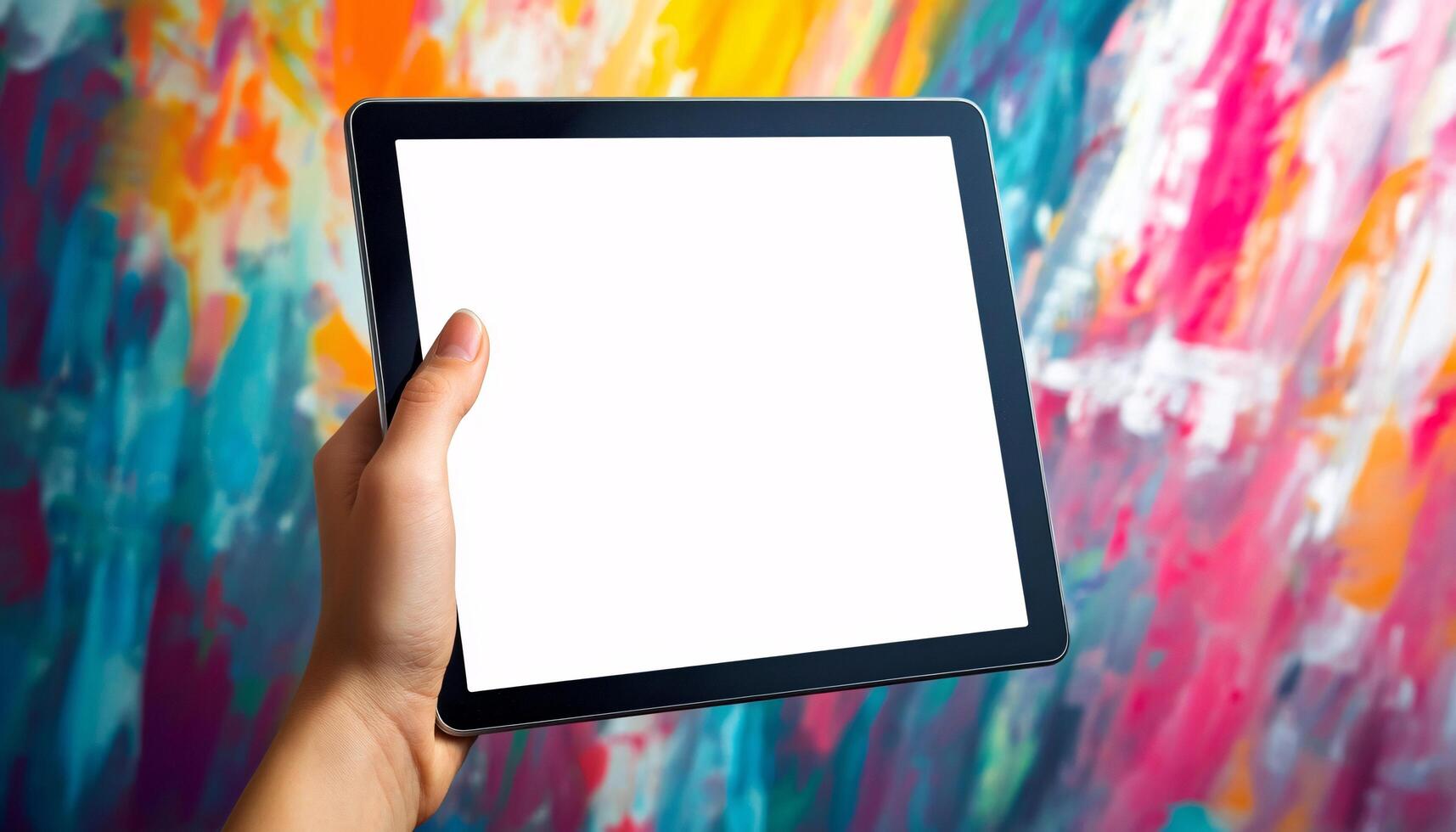 Hand Holding Device Mockup in Varied Backgrounds photo