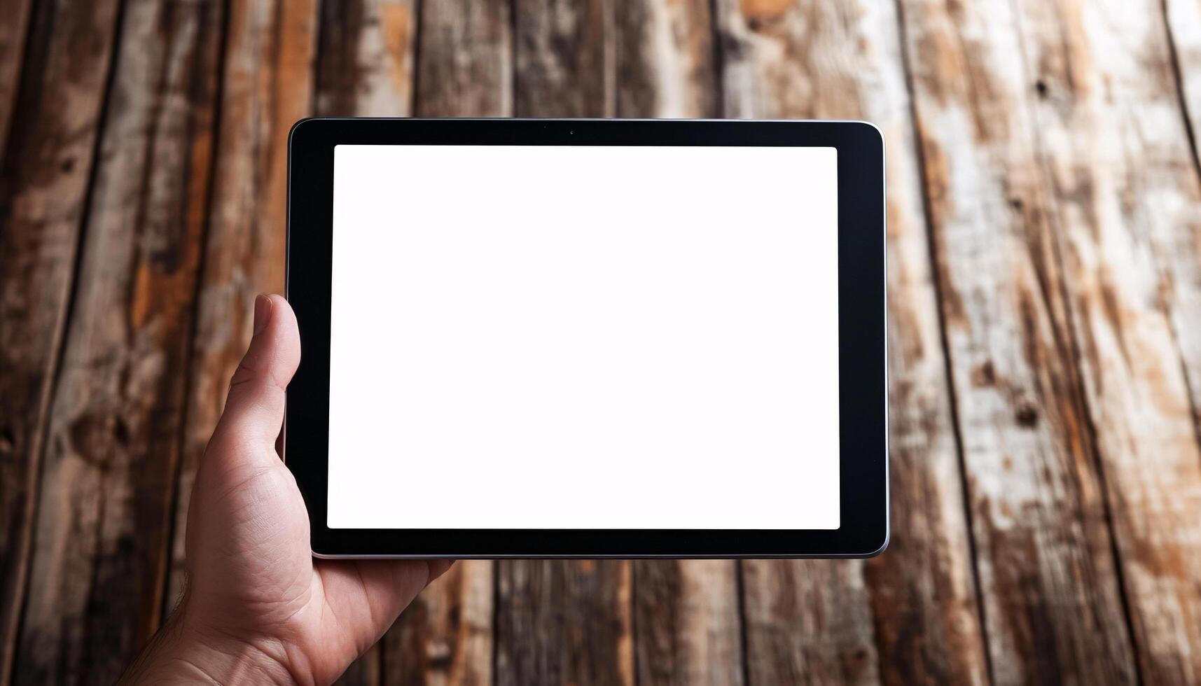 Hand Holding a Device Mockup with Blank Screen photo