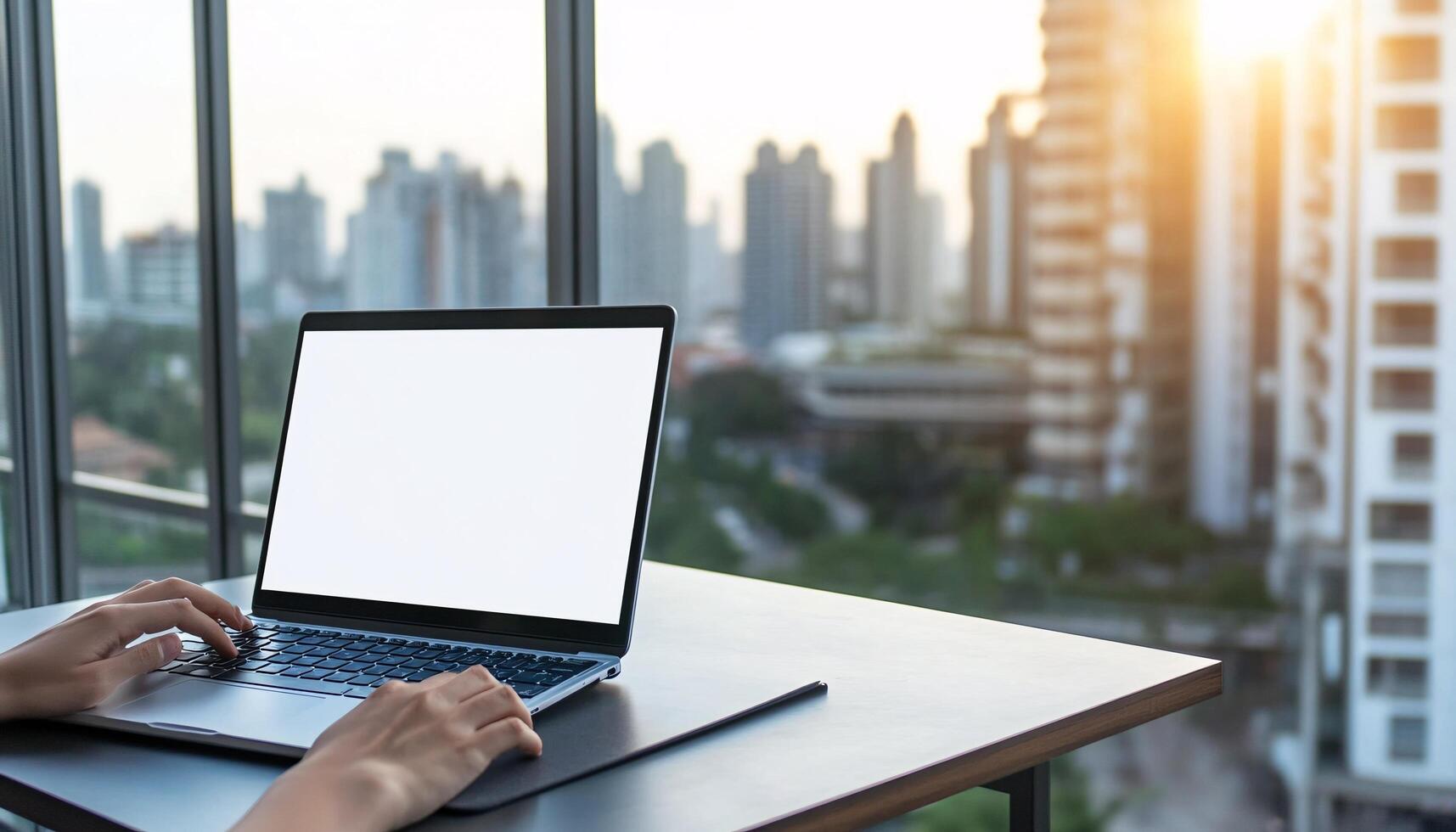 Person Engaged in Device Mockup Interaction photo