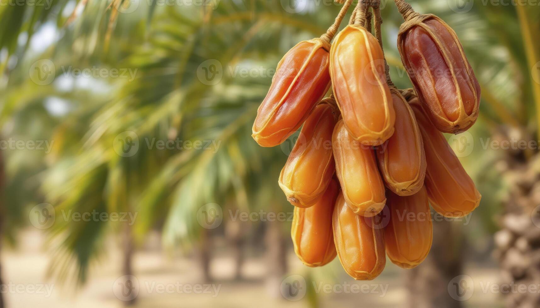 Fresh Date Fruit Growing on Palm Tree Branch in the Orchard photo