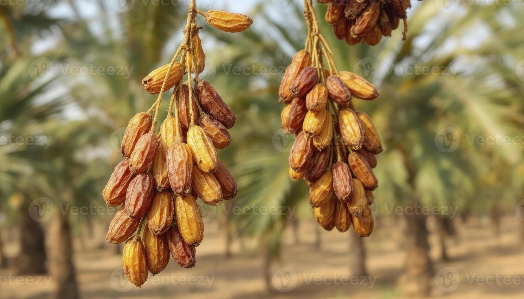 Harvesting Fresh Dates Hanging From Palm Trees in a Date Farm photo