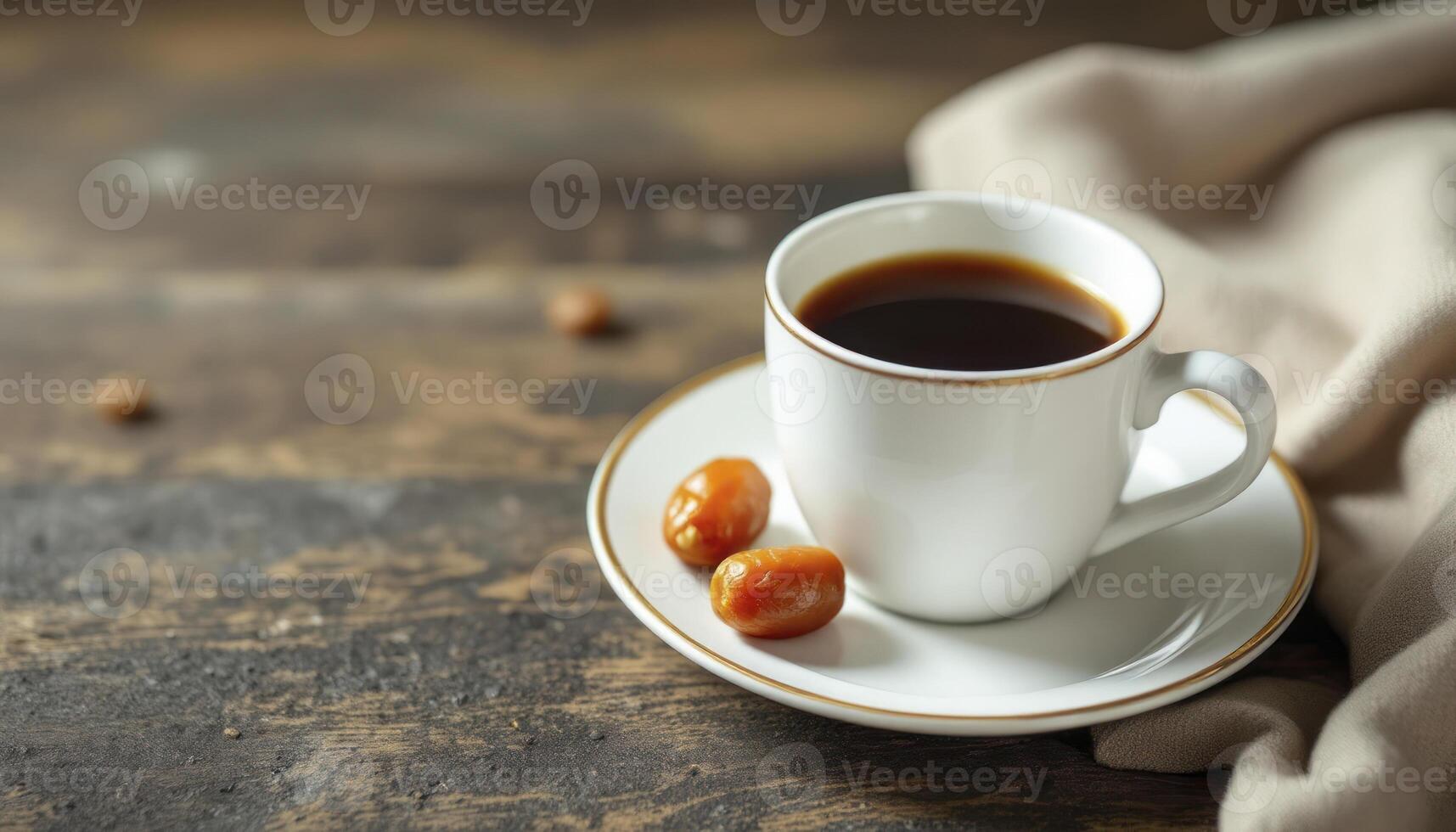 Coffee Cup with Dates on Wooden Table Offering Warm Feeling photo