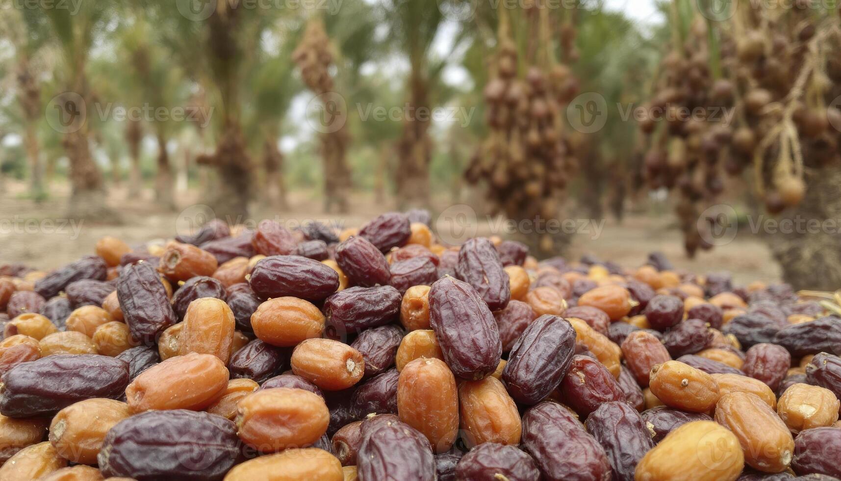 Harvesting Fresh Dates in a Palm Orchard with Ripe Fruit photo