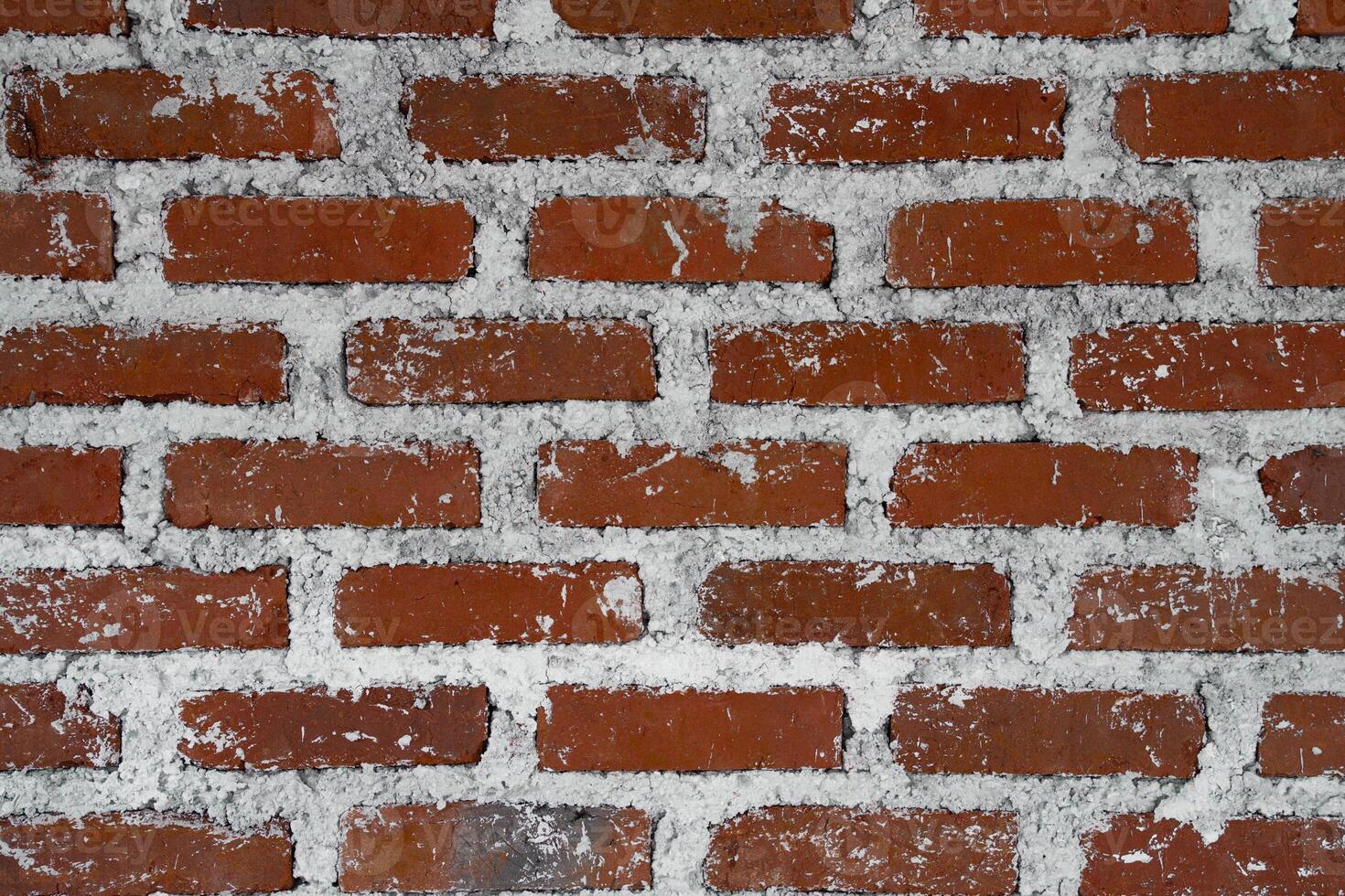 Close-up of a red brick wall with white mortar, showing texture and detail. photo