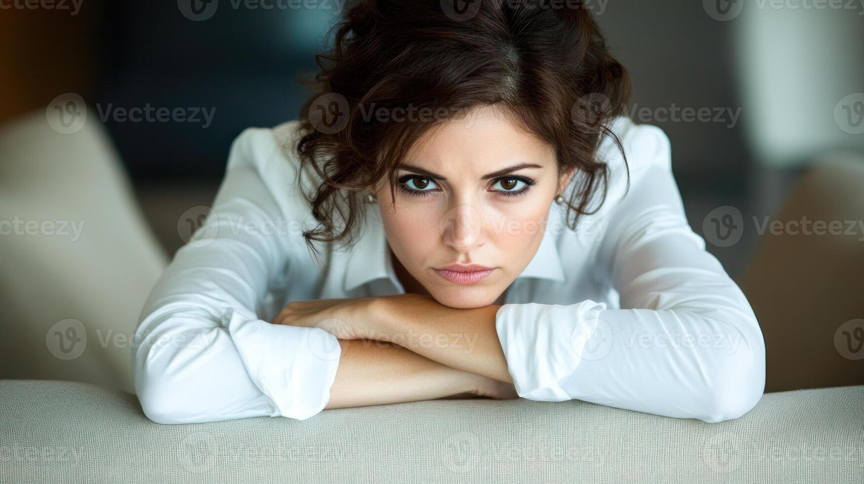 Expression of determination and focus in a contemporary indoor setting with natural light photo