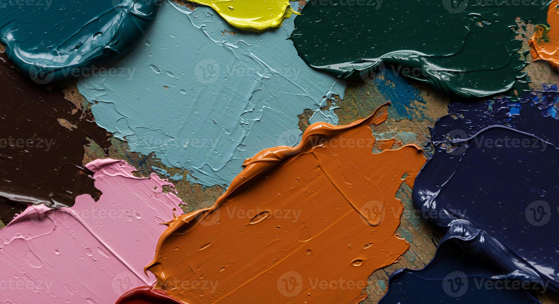 A close up view of various paint color blobs photo