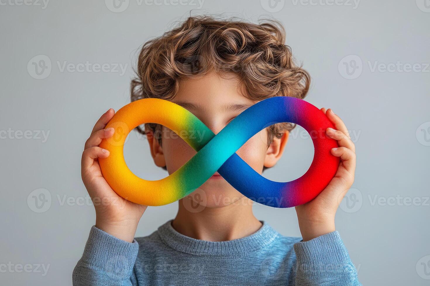 child proudly displaying a vibrant infinity symbol in support of autism acceptance, neurodiversity, and inclusion photo