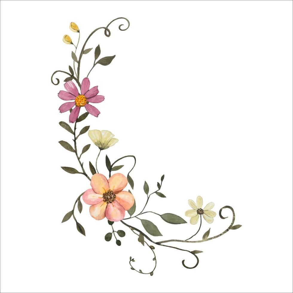 Composition with watercolor pressed dry flowers and leaves vector