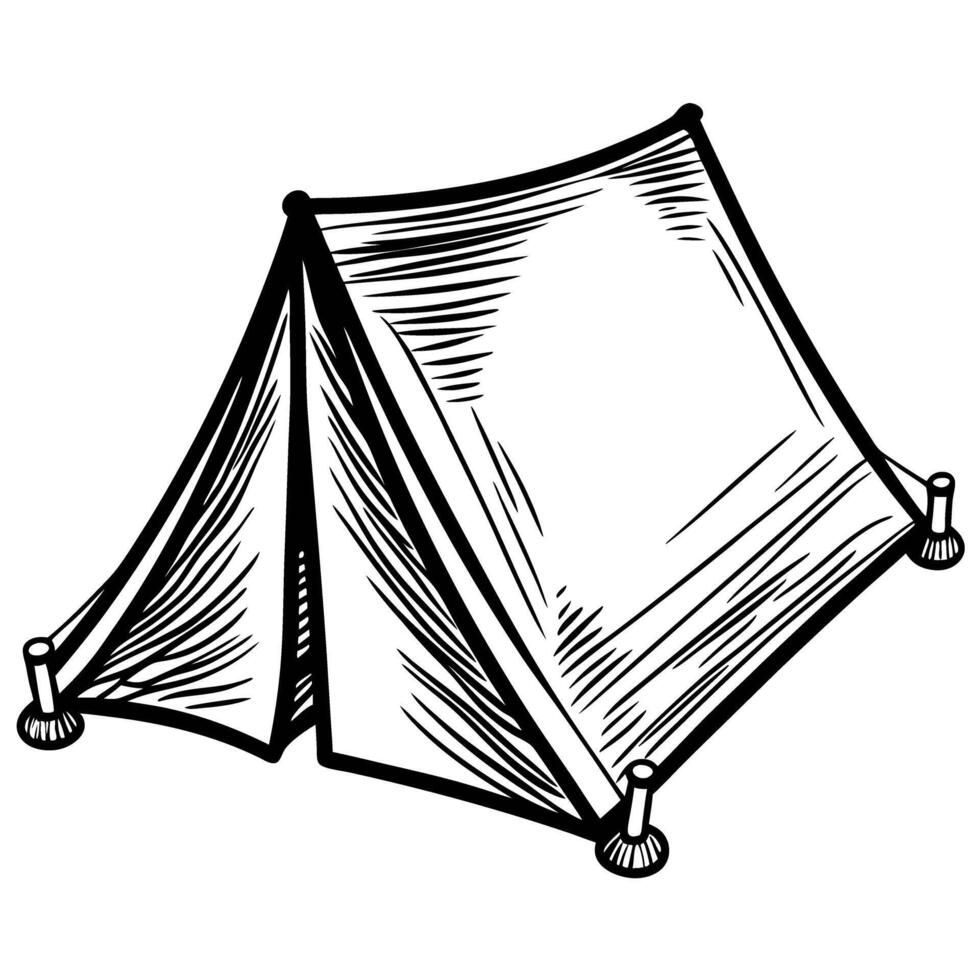 Vintage canvas tent sketch illustration, rustic camping gear and outdoor adventure vector