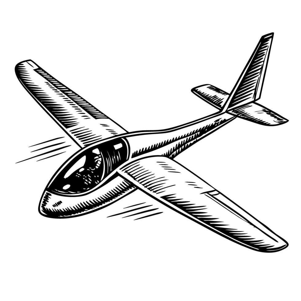 Vintage glider airplane sketch black and white illustration of classic aviation design vector