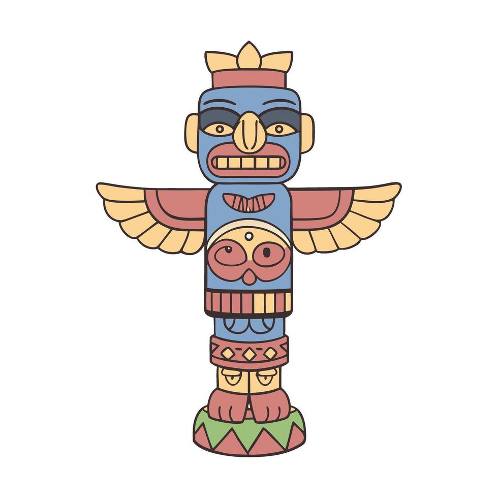 Colorful totem pole artwork with bird motif featuring vibrant tribal and cultural designs vector